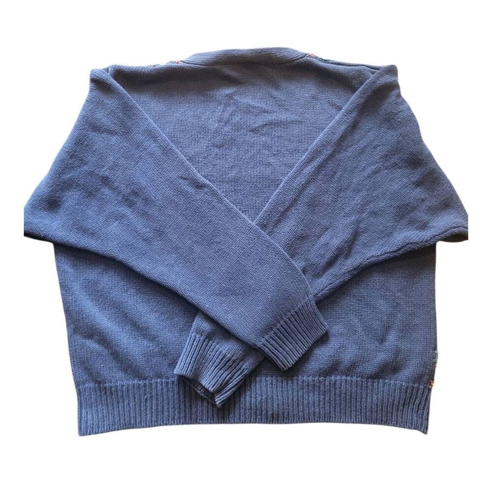 Vintage 90s Cardigan Sweater Women's Medium Blue Embroidered Floral Cottage - Picture 2 of 4